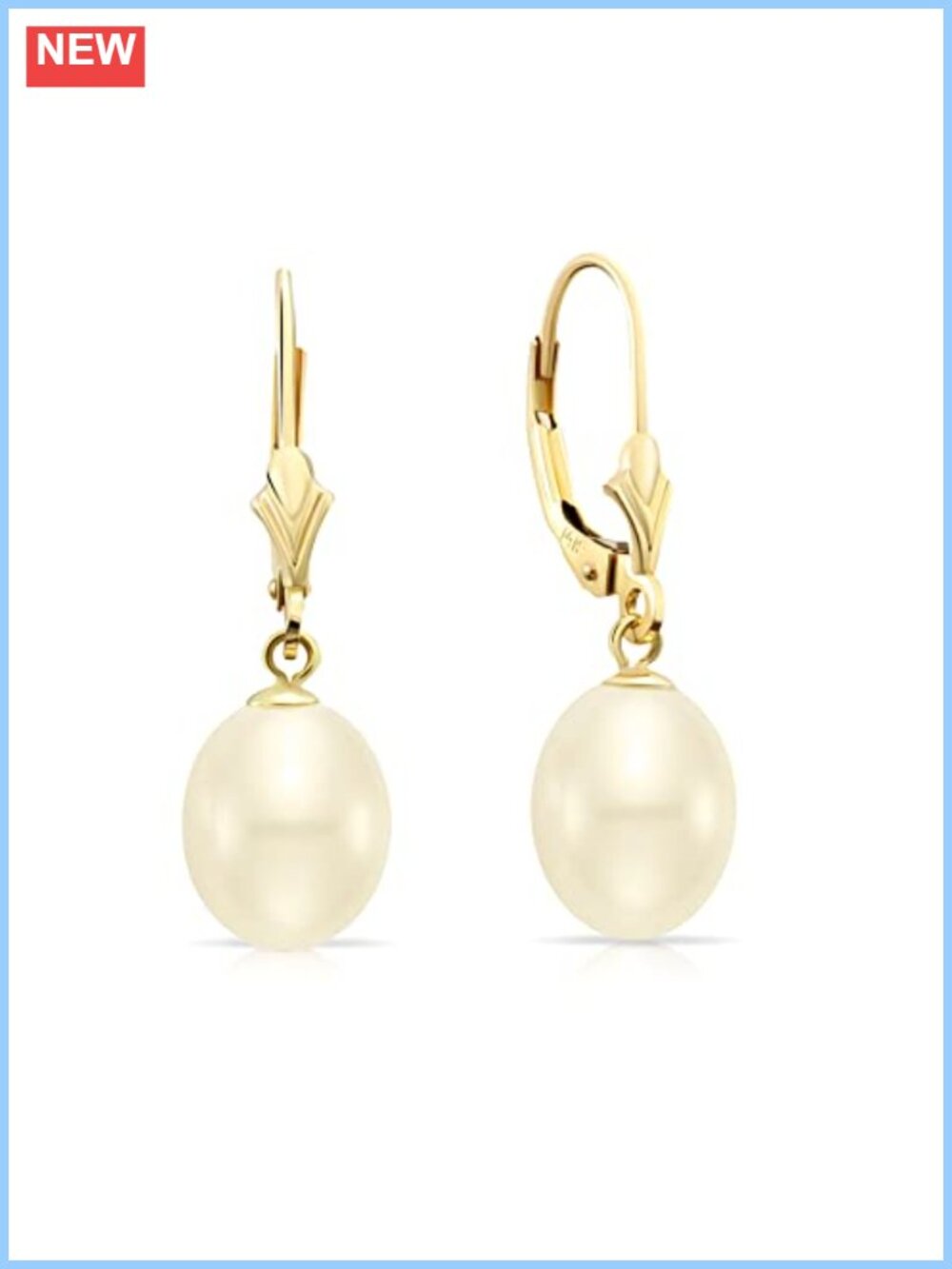 14k Yellow Gold Freshwater Pearl Leverback Drop Earrings